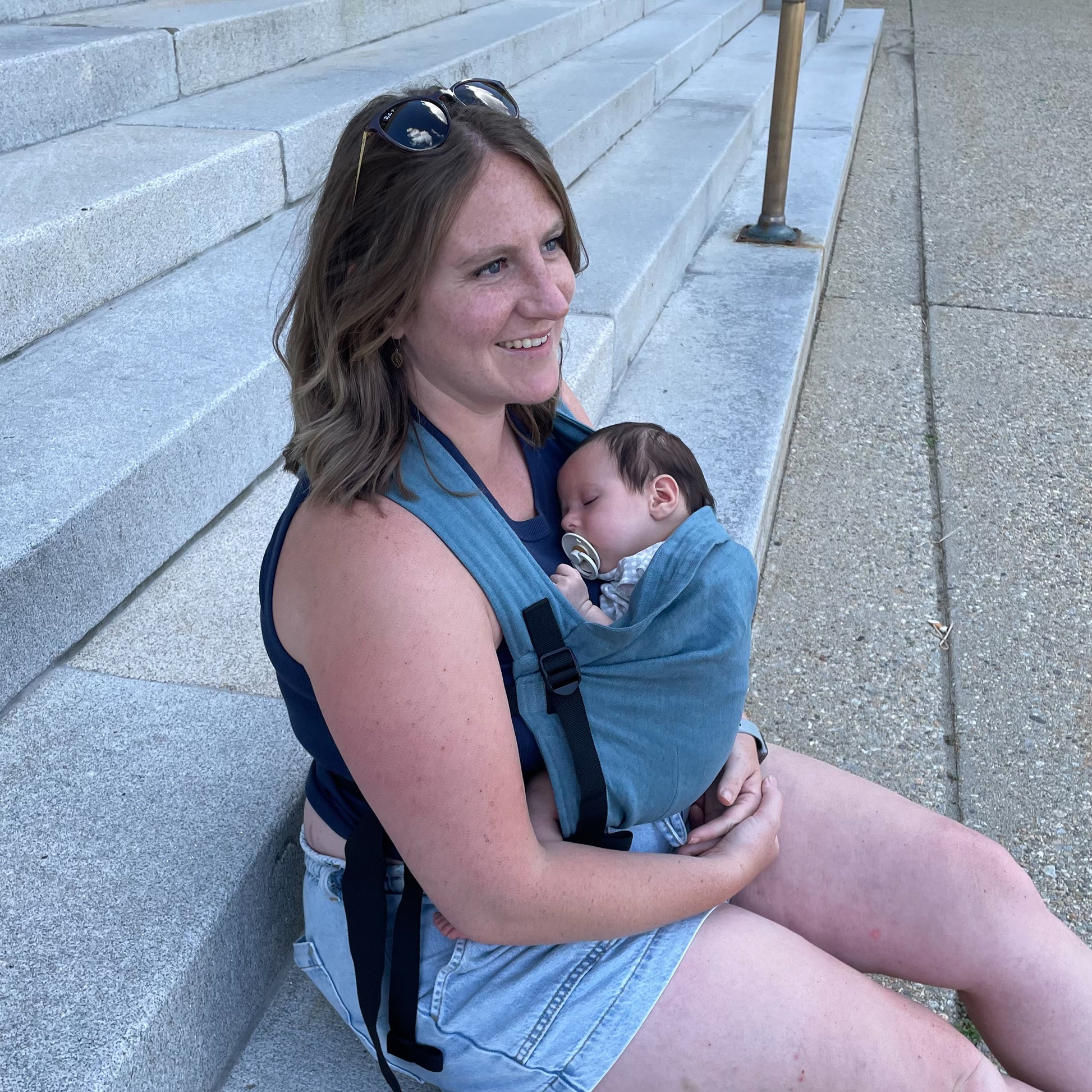 Lydia is with Olive, 2 months old, wearing size 0-3m clothes